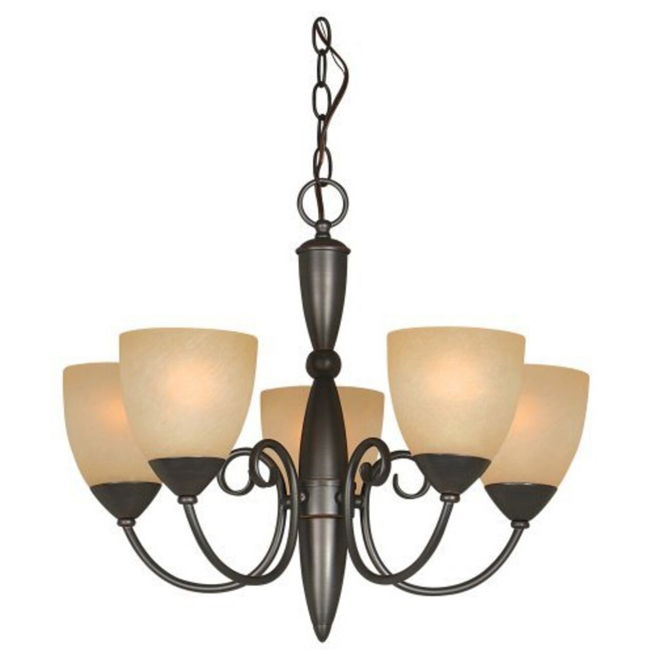 Classic Bronze 5-Light Glass Chandelier Amber Shades Traditional Ceiling Fixture
